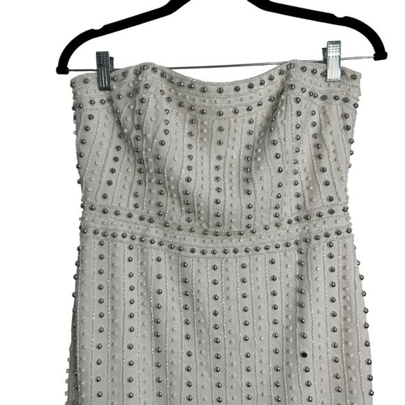 Aidan Mattox White Strapless Studded Mini Dress - Picture 3 of 8